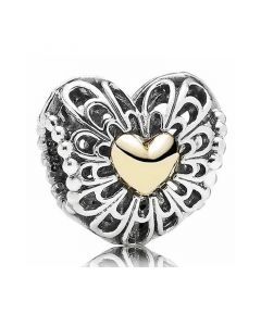Pandora Charms,Charms for Bracelet,Charms for Pandora Charm Bracelet,Vintage Two Tone Golden Heart Openwork Charm,925 Sterling Silver Charms