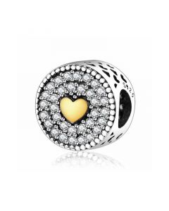 Charms for Pandora Charm Bracelet,925 Sterling Silver Charms,Pave Clear CZ Gold Heart Charm,Pandora Charms,Charms for Bracelet