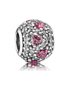 Pandora Charms,925 Sterling Silver Charms,Charms for Pandora Charm Bracelet,Shimmering Heart Openworks Bead with Salmon Zirconia Hearts