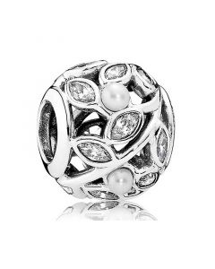 Charms for Pandora Charm Bracelet,925 Sterling Silver Charms,Pandora Charms,Openwork Leaves Charm With Pearl And Clear Cubic Zirconia