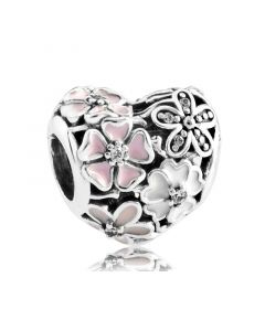 Charms for Pandora Charm Bracelet,Openwork Pink Flower Clear CZ Heart Charm,Charms for Bracelet,925 Sterling Silver Charms,Pandora Charms