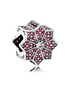 Charms for Pandora Charm Bracelet,925 Sterling Silver Charms,Pandora Charms,Poinsettia Charm with Micro Bead-set Red Cubic Zirconia