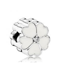 Primrose Clip Charm with Clear Cubic Zirconia and White Enamel,Pandora Charms,925 Sterling Silver Charms,Charms for Pandora Charm Bracelet