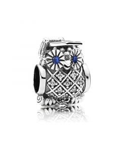 Graduate Blue Crystal Eye Owl Charm,925 Sterling Silver Charms,Charms for Bracelet,Pandora Charms,Charms for Pandora Charm Bracelet