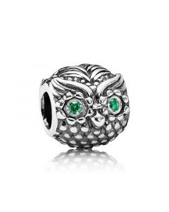 925 Sterling Silver Charms,Pandora Charms,Wise Owl Green Eye Charm,Charms for Pandora Charm Bracelet,Charms for Bracelet