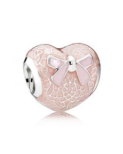 Pink Bow and Lace Heart Charm,925 Sterling Silver Charms,Pandora Charms,Charms for Pandora Charm Bracelet,Charms for Bracelet