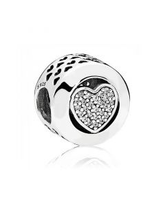 Signature Heart Clear CZ Charm,Charms for Bracelet,Charms for Pandora Charm Bracelet,925 Sterling Silver Charms,Pandora Charms