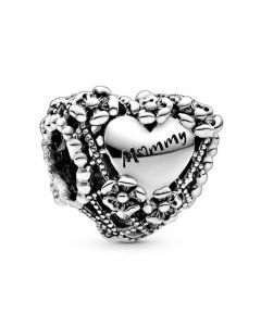 Openwork Flower Heart Mommy Charm,Charms for Bracelet,Charms for Pandora Charm Bracelet,Pandora Charms,925 Sterling Silver Charms