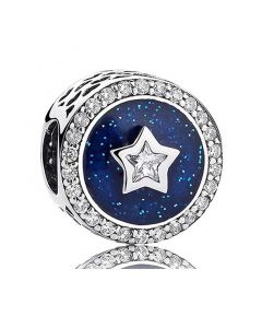 Pandora Charms,Blue Enamel Clear CZ Star Round Charm,Charms for Pandora Charm Bracelet,Charms for Bracelet,925 Sterling Silver Charms