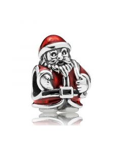 St. Nick Santa Claus Christmas Bead with Red and Black Enamel,Charms for Pandora Charm Bracelet,Pandora Charms,925 Sterling Silver Charms
