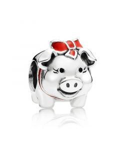 Pandora Charms,Piggy Bank Charm with Red Enamel Bow,Charms for Bracelet,Charms for Pandora Charm Bracelet,925 Sterling Silver Charms
