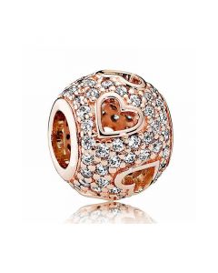 Pandora Charms,Charms for Pandora Charm Bracelet,Charms for Bracelet,Rose Sparkling Tumbling Hearts Pave CZ Charm,925 Sterling Silver Charms