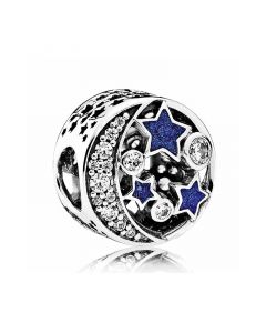 Pandora Charms,Charms for Pandora Charm Bracelet, Button Charm Vintage Night Sky with Shimmering Midnight Blue Enamel CZ