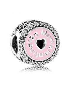 925 Sterling Silver Charms,Charms for Pandora Charm Bracelet,Pandora Charms,Be My Valentine Charm with Clear Cubic Zirconia and Pink Enamel