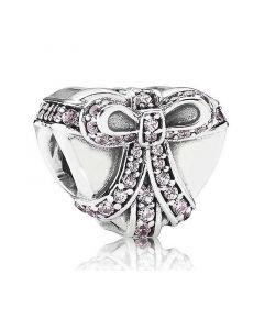 Pave Pink CZ Bow Heart Charm,Pandora Charms,Charms for Pandora Charm Bracelet,Charms for Bracelet,925 Sterling Silver Charms