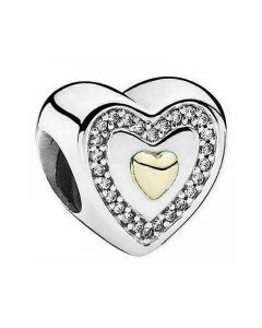 925 Sterling Silver Charms,Charms for Pandora Charm Bracelet,Pandora Charms,Charms for Bracelet,Silver and Gold CZ Heart Charm