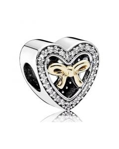Heart and Bow Clear CZ Charm,925 Sterling Silver Charms,Charms for Bracelet,Pandora Charms,Charms for Pandora Charm Bracelet