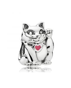 Charms for Bracelet,Pandora Charms,Charms for Pandora Charm Bracelet,925 Sterling Silver Charms,Fortune Cat Charm with Red Enamel Heart