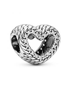 Snake Chain Pattern Open Heart Charm,Charms for Pandora Charm Bracelet,Pandora Charms,Charms for Bracelet,925 Sterling Silver Charms