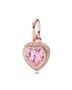 Rose Love Heart Pink CZ Pendant Charm,Charms for Pandora Charm Bracelet,925 Sterling Silver Charms,Pandora Charms,Charms for Bracelet