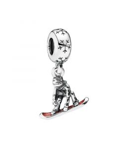925 Sterling Silver Charms,Charms for Bracelet,Charms for Pandora Charm Bracelet,Pandora Charms,Snowboarder Dangle with Red Enamel
