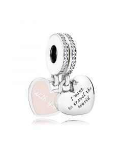 Pandora Charms,Heart Dangle with Pink Enamel and Cubic Zirconia,925 Sterling Silver Charms,Charms for Pandora Charm Bracelet