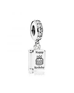 Birthday Wishes with Clear CZ Dangle,Charms for Bracelet,Charms for Pandora Charm Bracelet,925 Sterling Silver Charms,Pandora Charms