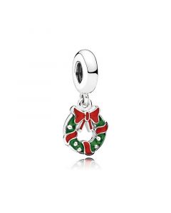 Pandora Charms,Holiday Wreath Red Green Charm,925 Sterling Silver Charms,Charms for Bracelet,Charms for Pandora Charm Bracelet