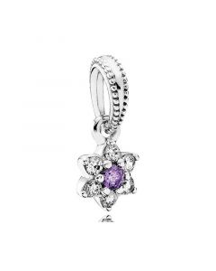 Pandora Charms,Charms for Pandora Charm Bracelet,925 Sterling Silver Charms,Forget Me Not Dangle Charm, Purple & Clear CZ