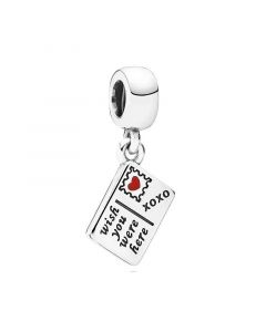 925 Sterling Silver Charms,Postcard Silver Dangle Charm with Red and Blue Enamel,Pandora Charms,Charms for Pandora Charm Bracelet