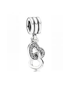 Pandora Charms,Charms for Pandora Charm Bracelet,Charms for Bracelet,Interlocked Hearts Clear CZ Dangle,925 Sterling Silver Charms