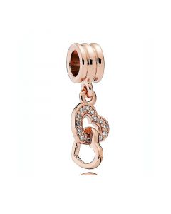 Pandora Charms,Charms for Pandora Charm Bracelet,Charms for Bracelet,925 Sterling Silver Charms,Rose Interlocked Hearts Clear CZ Dangle