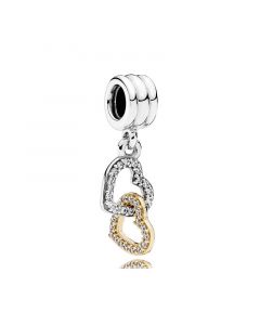 Charms for Pandora Charm Bracelet,Interlocked Hearts Golden Clear CZ Dangle,Pandora Charms,925 Sterling Silver Charms,Charms for Bracelet