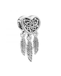 Pandora Charms,925 Sterling Silver Charms,Openwork Heart Three Feathers Dreamcatcher,Charms for Bracelet,Charms for Pandora Charm Bracelet