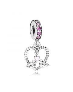 Pandora Charms,Birds Silver Dangle with Pink Enamel and Fancy Purple Cubic Zirconia Charm,Charms for Pandora Charm Bracelet