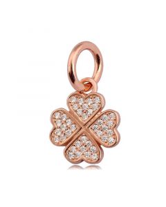 Pandora Charms,Charms for Bracelet,Rose Clover Silver Dangle with Cubic Zircona,925 Sterling Silver Charms,Charms for Pandora Charm Bracelet
