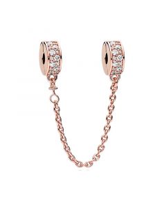 925 Sterling Silver Charms,Pandora Charms,Rose Gold Clear CZ Elegance Safety Chain,Charms for Bracelet,Charms for Pandora Charm Bracelet