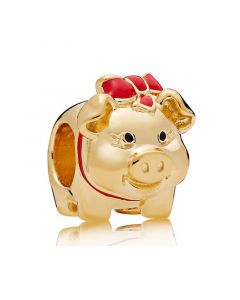 Charms for Pandora Charm Bracelet,Pandora Charms,Golden Piggy Bank Pig With Bow Charm,Charms for Bracelet,925 Sterling Silver Charms