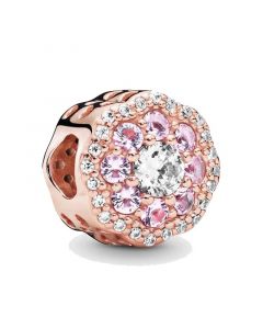 Pandora Charms,925 Sterling Silver Charms,Charms for Bracelet,Charms for Pandora Charm Bracelet,Rose Pink Sparkle Flower Charm