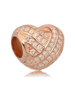 Charms for Pandora Charm Bracelet,Pave CZ Stripe Rose Gold Plated Heart charm,Pandora Charms,Charms for Bracelet,925 Sterling Silver Charms