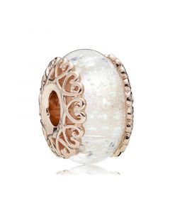 925 Sterling Silver Charms,Charms for Bracelet,Charms for Pandora Charm Bracelet,Pandora Charms,Rose Iridescent White Snow Murano Glass