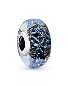 Charms for Bracelet,Pandora Charms,Charms for Pandora Charm Bracelet,Wavy Dark Blue Murano Glass Charm,925 Sterling Silver Charms