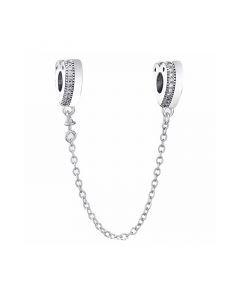 925 Sterling Silver Charms,Charms for Bracelet,Love Heart Pave CZ Safety Chain,Charms for Pandora Charm Bracelet,Pandora Charms