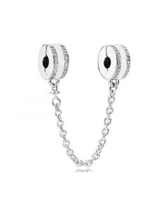925 Sterling Silver Charms,Charms for Pandora Charm Bracelet,Logo Safety Chain Clear CZ,Pandora Charms,Charms for Bracelet