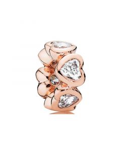 Rose Gold Sparkling Heart Spacer,Pandora Charms,Charms for Bracelet,Charms for Pandora Charm Bracelet,925 Sterling Silver Charms