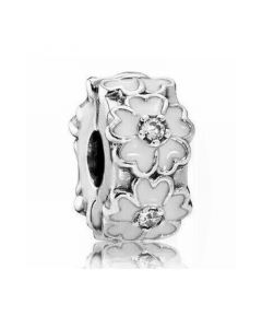 Pandora Charms,925 Sterling Silver Charms,Charms for Bracelet,Charms for Pandora Charm Bracelet,Primrose White Enamel Clear CZ Clip Charm