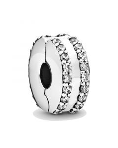 Double Lined Pavé Clip Charm,Charms for Pandora Charm Bracelet,925 Sterling Silver Charms,Pandora Charms,Charms for Bracelet