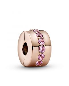 Rose Pink Sparkling Row Clip Charm,Charms for Pandora Charm Bracelet,Pandora Charms,Charms for Bracelet,925 Sterling Silver Charms