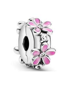 Pink Daisy Flower Clip Charm,Pandora Charms,Charms for Bracelet,Charms for Pandora Charm Bracelet,925 Sterling Silver Charms