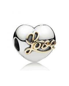 Pandora Charms,Charms for Bracelet,Heart Silver Clip with Golden Love Script,Charms for Pandora Charm Bracelet,925 Sterling Silver Charms